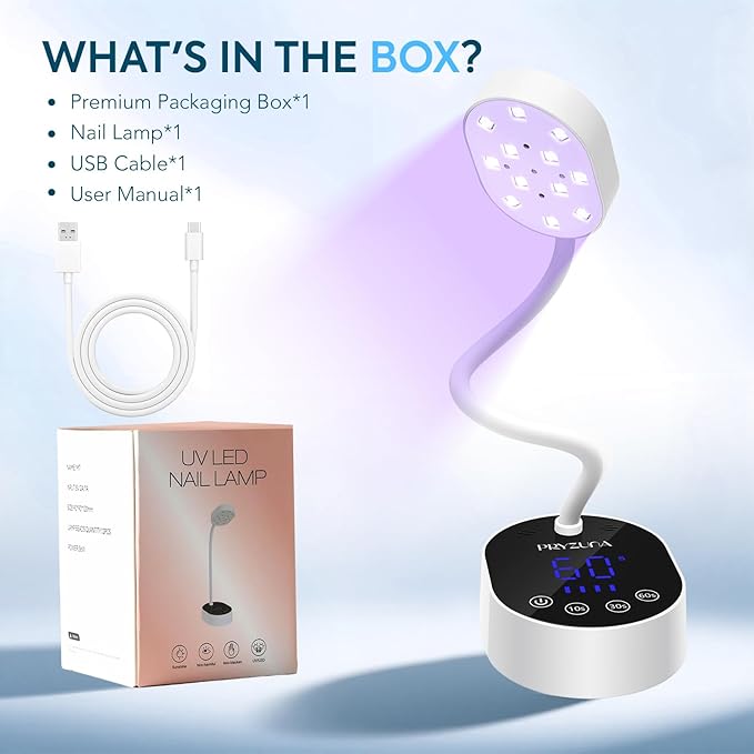 UV LED Nail Lamp 36W – Cordless Flash Cure Gooseneck Mini UV Lamp for Gel X Nails, Portable USB Rechargeable Nail Dryer with Auto Sensor, 4 Timers & LCD Display for DIY Home Manicure (White)