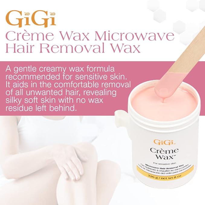 GiGi Crème Wax Microwave Hair Removal Wax for Face & Body, Gentle Soft Wax Formula for Fine to Coarse Hair, At-Home Waxing, 8 oz