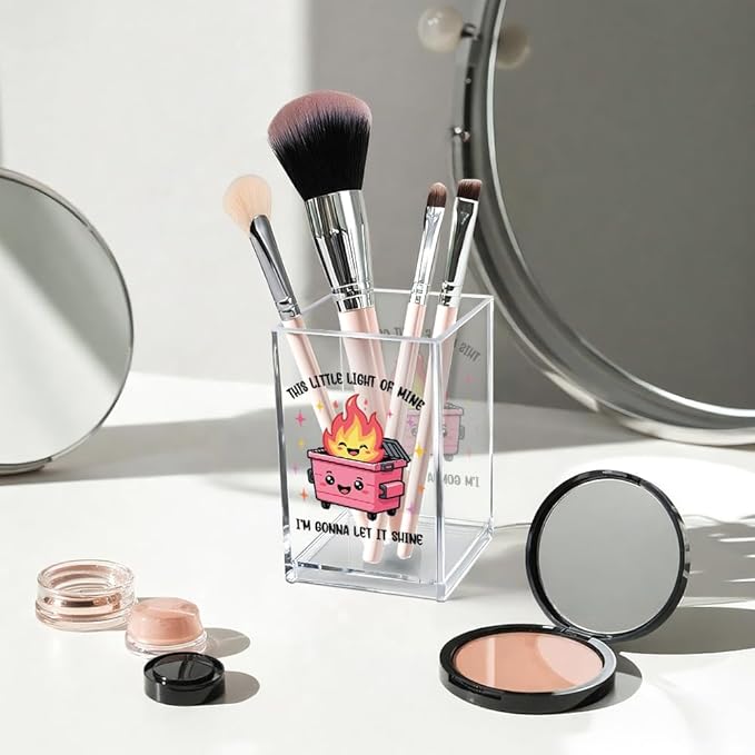 This Little Light Of Mine I'm Gonna Let It Shine Acrylic Cosmetic Pencil Pen Holder Cup, Emotional Dumpster Fire Pen Holder Cup, Therapy Gifts, Mental Health Gifts for Women Colleague Teacher