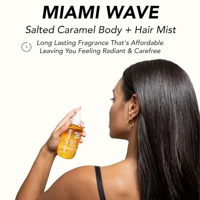 Holler and Glow Miami Wave Salted Caramel Body & Hair Mist, Body Spray For Women, Hair Perfume, Fragrance, Sweet Coconut, Vanilla Scented, Warm & Sweet Fragrance Notes, 8.11 Fl Oz