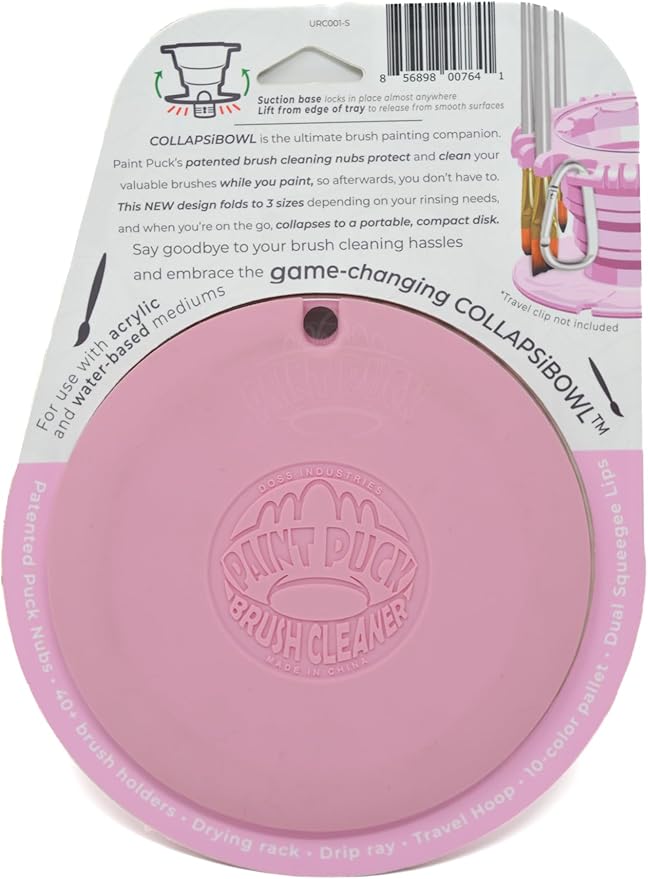Paint Puck CollapsiBowl Paint Brush Cleaner Rinse Cup (Pink) – Collapsible Paint Water Cup & Brush Cleaner with Brush Holder, Squeegee Lips & Drip Tray for Acrylic, Watercolor & Art Supplies