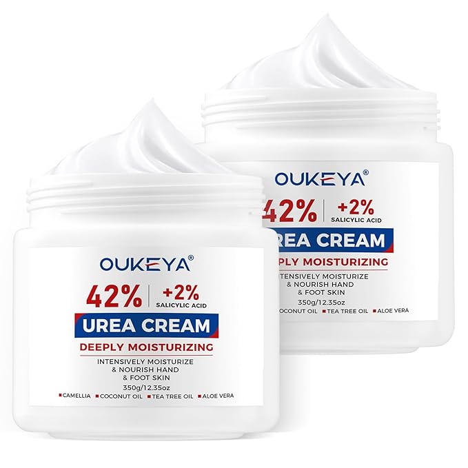 OUKEYA Urea Cream 42% plus Salicylic Acid 2% Net 350g Foot & Hand Cream for Dry Cracked, Urea Lotion for Feet Maximum Strength, 2 Pack