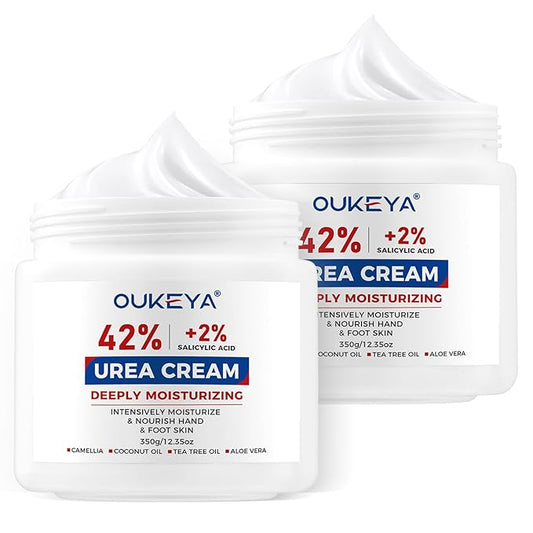 OUKEYA Urea Cream 42% plus Salicylic Acid 2% Net 350g Foot & Hand Cream for Dry Cracked, Urea Lotion for Feet Maximum Strength, 2 Pack