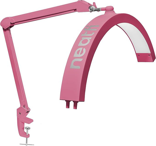 Neatfi Half Moon LED Table Lamp for Estheticians, Nail Tech, and Cosmetician for Manicure Art, Facial, Waxing, Threading and Tattoo, 2500 Lumens, 5 Light Modes (with Clamp, Pink)