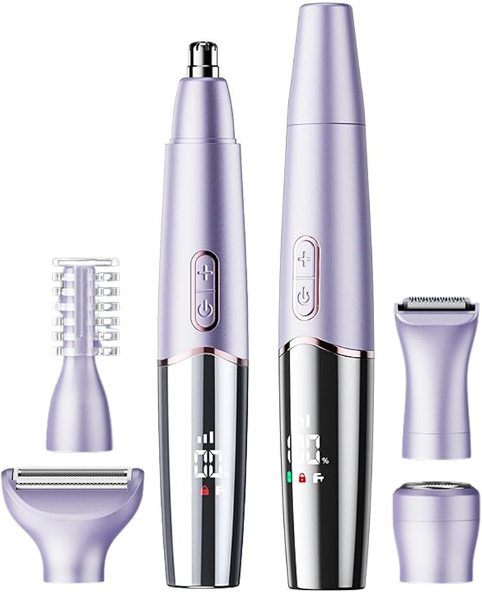 5-in-1 Rechargeable Nose & Ear Hair Trimmer - IPX7 Waterproof Dual Edge Grooming Kit for Men & Women, Perfect for Hair Removal of Nose, Eyebrows, Beard, Bikini, and Facial Hair (Purple)