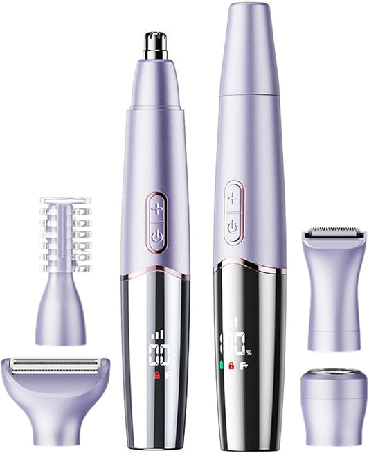5-in-1 Rechargeable Nose & Ear Hair Trimmer - IPX7 Waterproof Dual Edge Grooming Kit for Men & Women, Perfect for Hair Removal of Nose, Eyebrows, Beard, Bikini, and Facial Hair (Purple)