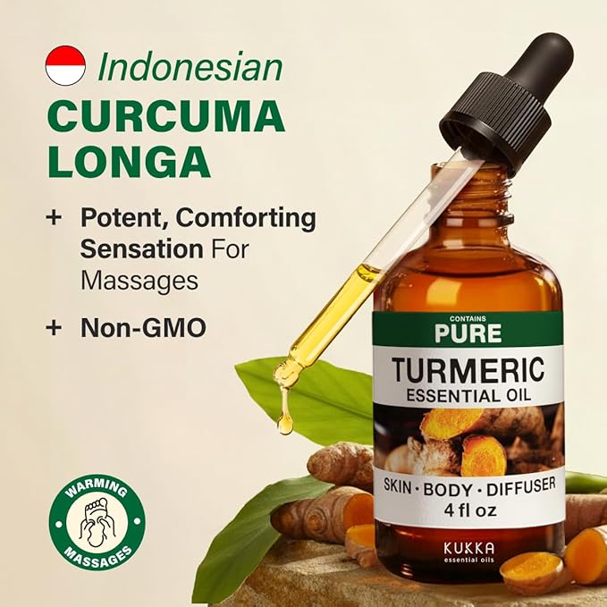 KUKKA Turmeric Oil for Skin - 4 Fl Oz - for Hair, Skin, Diffuser, Aromatherapy & DIY Soap Making Scent