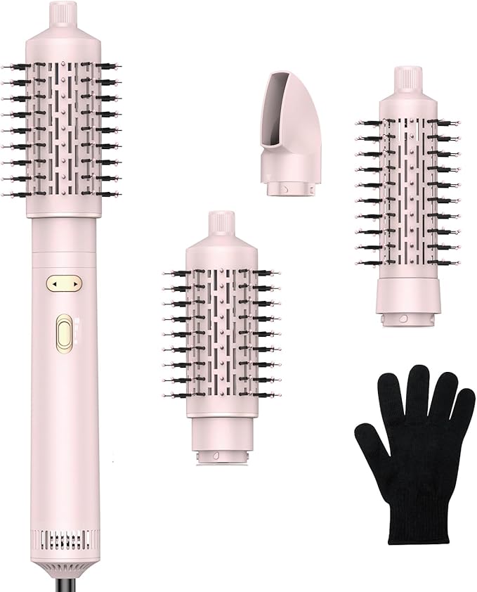3 in 1 Rotating Hair Dryer Brush Spinning with Detachable Brush(2" & 1.5"),Negative Ionic Brush Blow Dryer 100-120V,3 Heats and 2 Speeds Rotating Hot Air Brush for Curling,Straight,Drying Electric