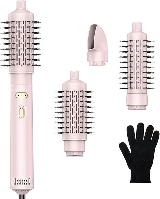 3 in 1 Rotating Hair Dryer Brush Spinning with Detachable Brush(2" & 1.5"),Negative Ionic Brush Blow Dryer 100-120V,3 Heats and 2 Speeds Rotating Hot Air Brush for Curling,Straight,Drying Electric