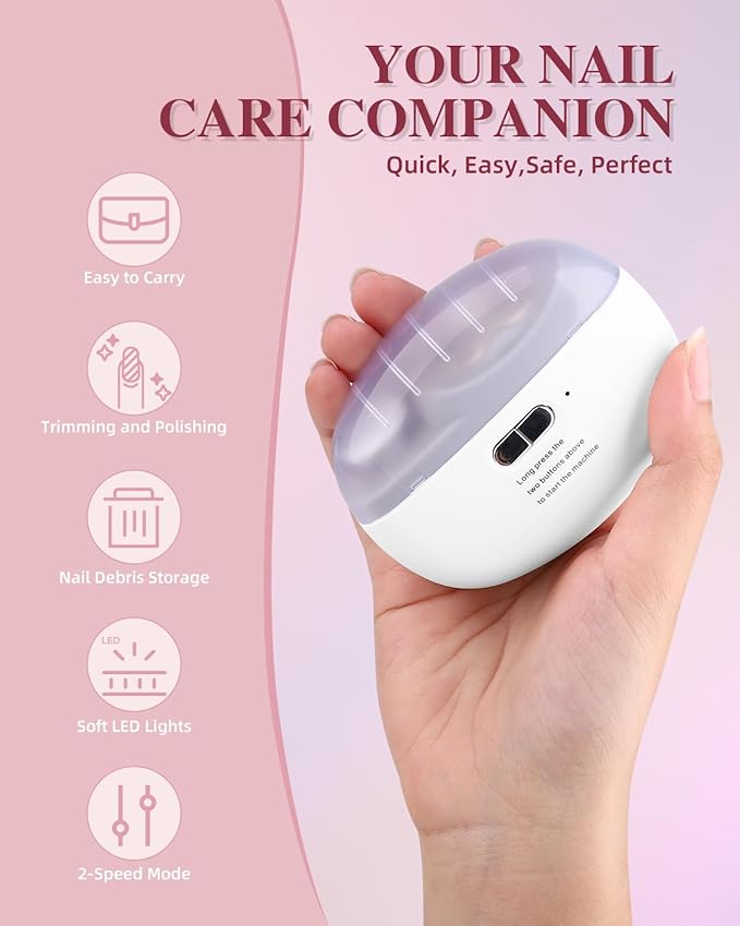 2025 Upgraded Electric Nail Clipper, Electric Nail File, 2 Speeds Automatic Nail Trimmer with LED Light & Clip Storage - USB Rechargeable for Baby, Kids, Adults, Seniors