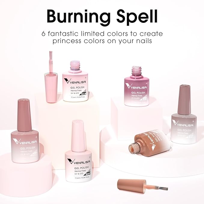 VENALISA Jelly Gel Nail Polish Set of 6 Colors Sheer Nude Pink Gel Polish Kit Neutral Skin Tone Transparent Soak Off UV Gel Salon Nail Art DIY at Home Manicure