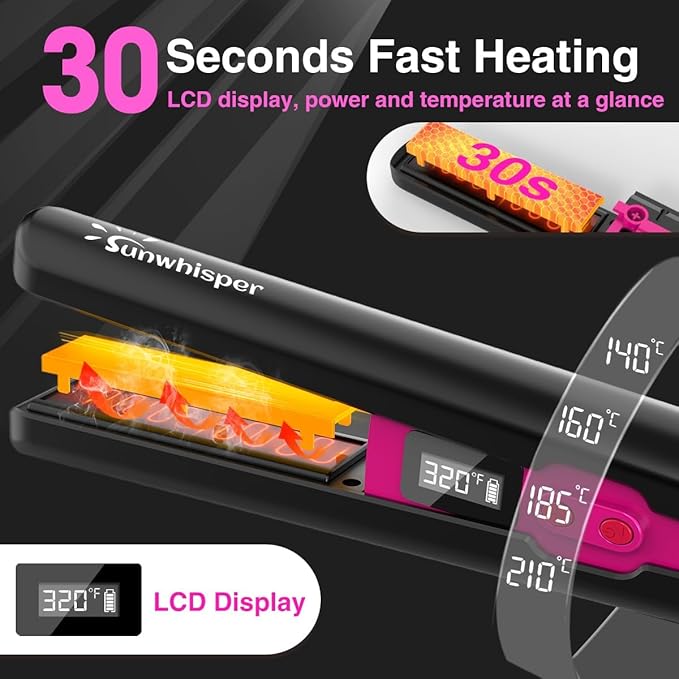 9600mAh Cordless Hair Straightener, Rechargeable Cordless Flat Iron Straightener for Women, 10 Min Style, 20M Negative Ions, 30s Heat-Up, Safety Lock, 6-Temp Control for Home