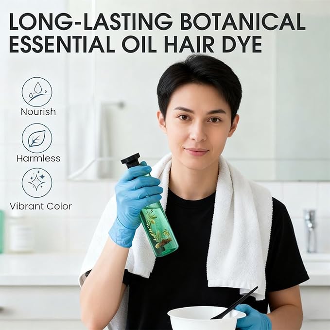 Long-Lasting Botanical Essential Oil Hair Dye,Mild Formula Long Lasting Hair Dye Set,Plant-Based Hair Color for Gray Coverage (Brown)
