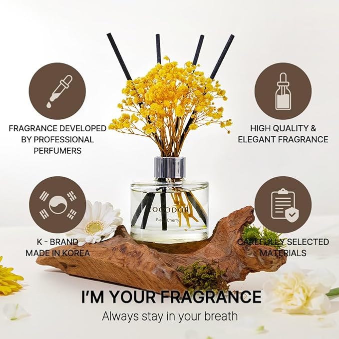 COCODOR Flower Reed Diffuser Set / 6.7oz / Gardenia/Scent Diffuser with Sticks Home Fragrance Reed Diffuser for Bathroom Shelf Decor for Women