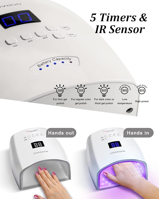 UV LED Nail Lamp, Cordless Gel Polish Dryer for Professional Gel Manicures - White