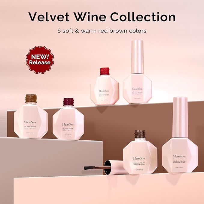 MelodySusie Red Brown Gel Nail Polish Set - 6 Colors Burgundy Red Glitter Beige Brown Soak Off UV LED Gel Polish Gift for Women Nail Art Manicure Salon DIY Nail Design Decoration at Home