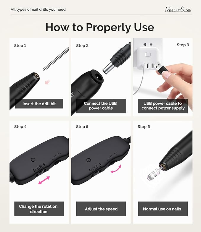 MelodySusie Electric Nail Drill Machine,PC120I Portable Electric Nail File Efile Set for Acrylic Gel Nails, Manicure Pedicure Tool with Nail Drill Bits Sanding Bands Dust Brush, Black