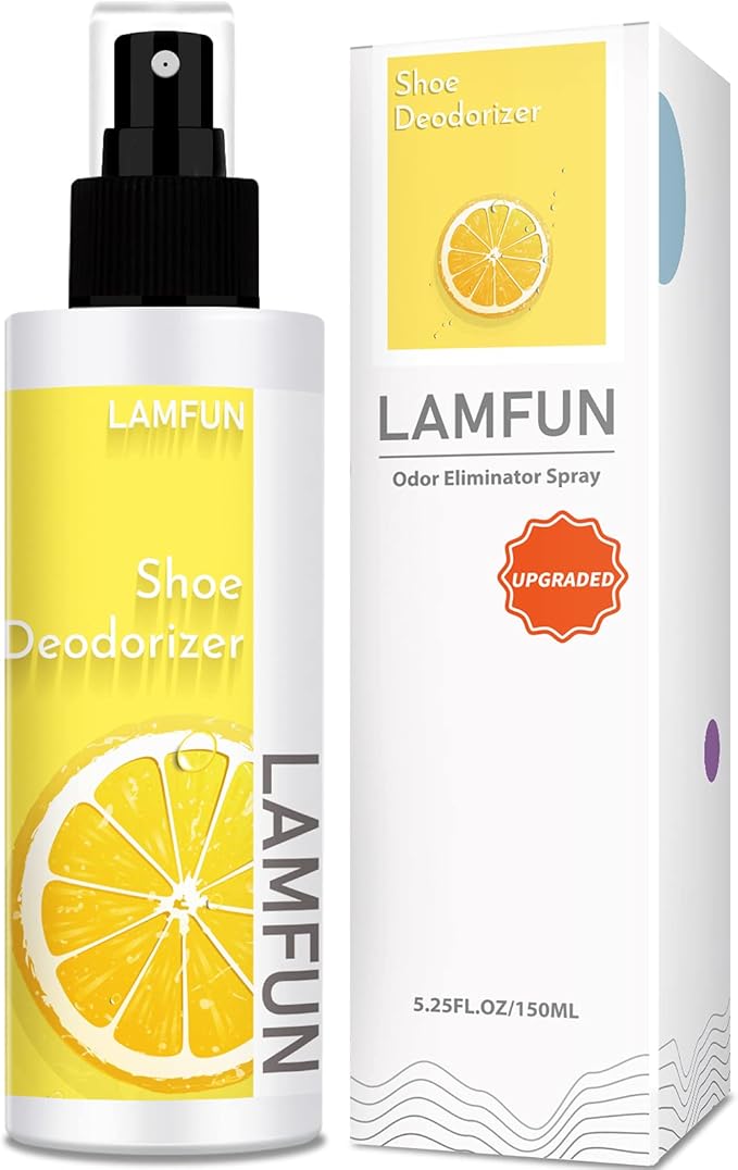 Shoe Deodorizer Spray, Lamfun Natural Odor Eliminator for Smelly Feet, Shoes and Gym Bags, Foot Deodorant Fights Odor, Lemon Fragrance, 150ml