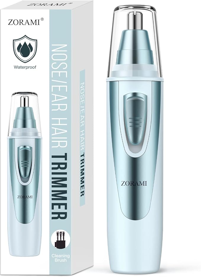 Ear and Nose Hair Trimmer Clipper - 2025 Professional Painless Eyebrow & Facial Hair Trimmer for Men Women, Battery-Operated Trimmer with IPX7 Waterproof, Dual Edge Blades for Easy Cleansing Blue
