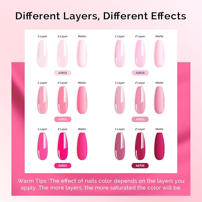 MelodySusie Bright Pink Gel Nail Polish Set - 6 Colors Nude Pink Neon Pink Purple Soak Off UV LED Gel Polish Gift for Women Nail Art Manicure Salon DIY Nail Design Decoration at Home