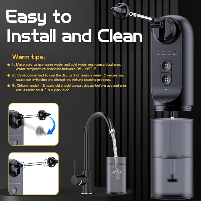 Ear Wax Removal, 4 Pressure Settings Electric Ear Irrigation System, Electric Ear Wax Cleaner with IPX7 Waterproof, 6 Nozzles, 1 Cleaning Basin, USB Rechargeable, Safe for All, Easy to Use
