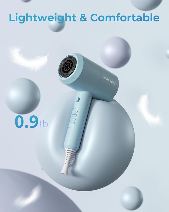 SHRATE Lightweight Ionic Hair Dryer with Diffuser - Powerful 1800W Blow Dryer for Fast Drying - Professional Low Noise Mini Hair Dryer for Travel, Gifts, Hair Styling