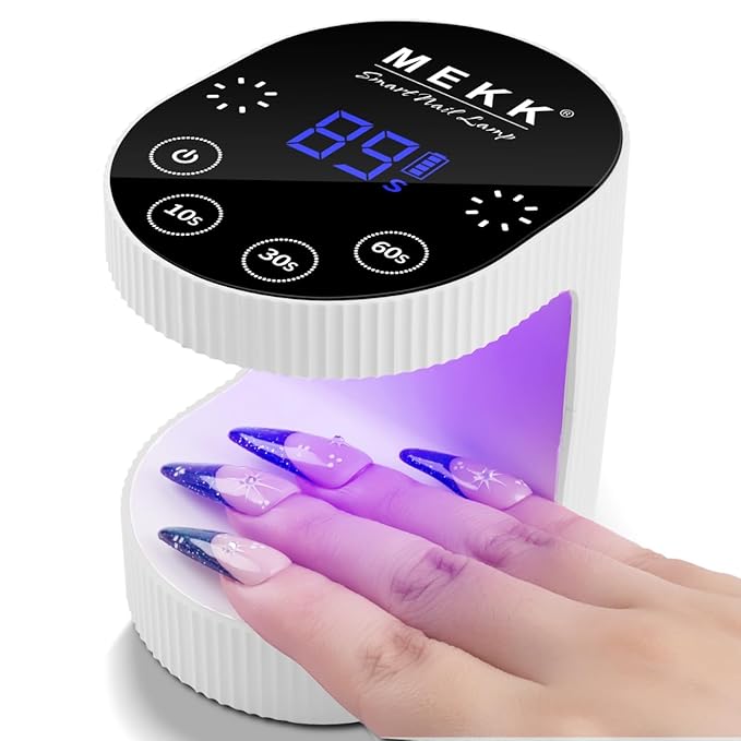MEKK Cordless Mini UV Light for Gel Nails - 24W Rechargeable Mini UV LED Nail Lamp with Touch Control & Auto Sensor,Small Flash Cure Lamp,4 Timers,Portable Nail Light for Salon & Home(White)
