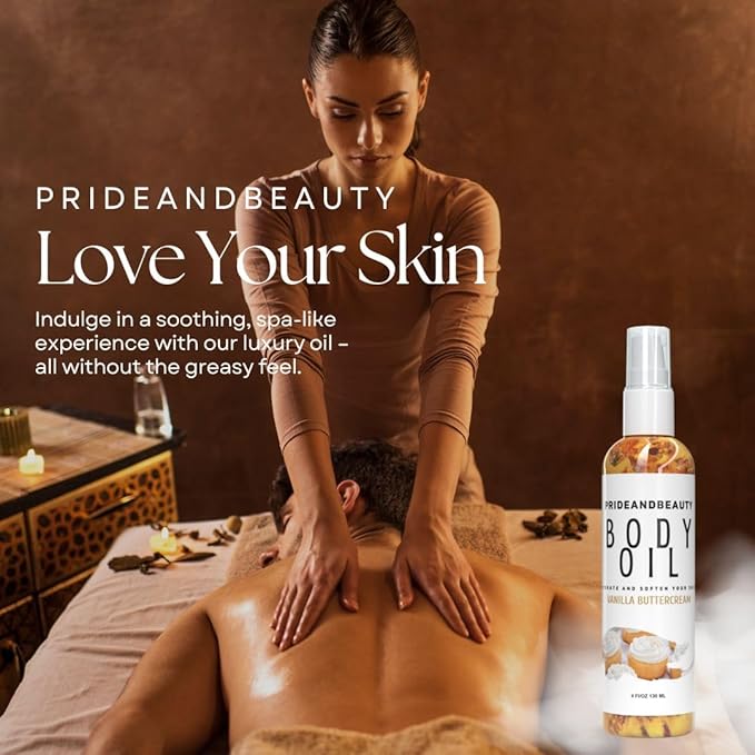PrideandBeauty After Shower Oil. Skin Hydrating Oil. Body Oil Scented. Body Oils For Women Dry Skin. (Vanilla Buttercream) (4 OUNCES, Vanilla Buttercream)