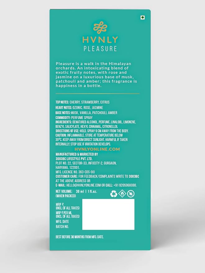 HVNLY Pleasure EDP | Perfume For Women | An Ideal Gift | Long Lasting Premium Fruity Floral Fragrance | Cherry, Strawberry,Patchouli | Best For Night Out & Casual Wear | 1.0 fl.oz
