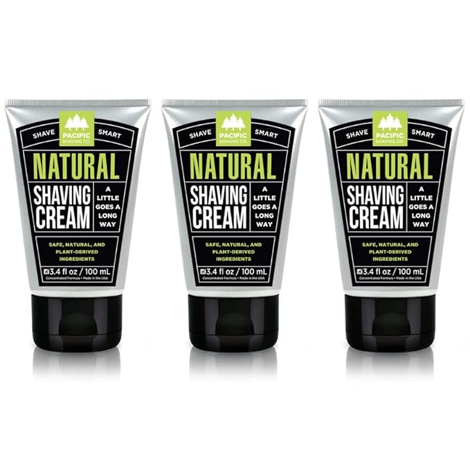 Pacific Shaving Company Natural Shaving Cream - Shea Butter + Vitamin E Shave Cream for Hydrated Sensitive Skin - Clean Formula for Smooth, Anti-Redness + Irritation-Free Shave Cream (3.4 Oz, 3 Pack)