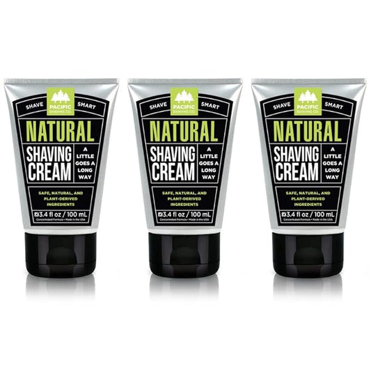 Pacific Shaving Company Natural Shaving Cream - Shea Butter + Vitamin E Shave Cream for Hydrated Sensitive Skin - Clean Formula for Smooth, Anti-Redness + Irritation-Free Shave Cream (3.4 Oz, 3 Pack)