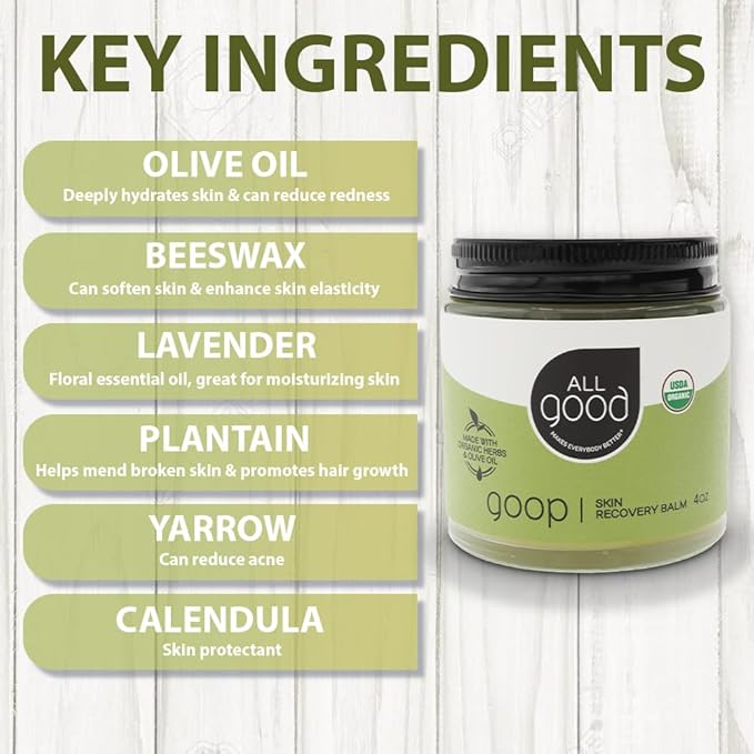 All Good Goop Organic Skin Care Recovery Balm - All Purpose Ointment w/Calendula, Lavender, Beeswax - Chafing Cream, Dry Skin Salve, Cracking Lip Moisturizer - Soothes, Hydrates & Calms - 4oz, 2-pack