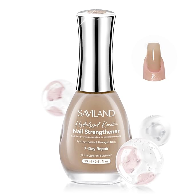 SAVILAND Nail Strengthener: Jelly Nude Nail Growth for Damaged Nails Air Dry Natural Concealer Foundation Polish 15ml Strengthening Polish Repair Weak & Thin Nails Fingernail Nail Care Gifts for Women