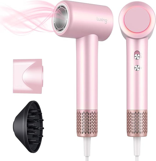 Hair Dryer, TurboLux Ionic 200 Million Negative Ions 1500W Fast Drying High Speed Hairdryer with Diffuser, Lightweight, Low Noise Hair Dryers for Women with 110000 RPM Brushless Motor (Pink)
