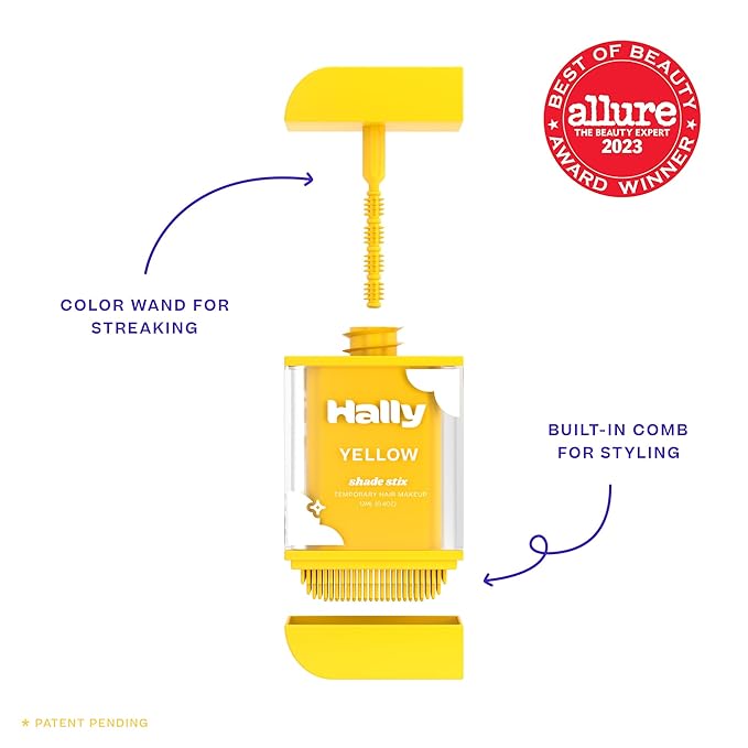 Hally Hair Temporary Hair Color, Shade Stix (Yellow) - Hair Makeup Accessories for Kids, Teens & Adults - 12 ml Washable Hair Chalk & Dye for Festivals, Sporting Events & Parties