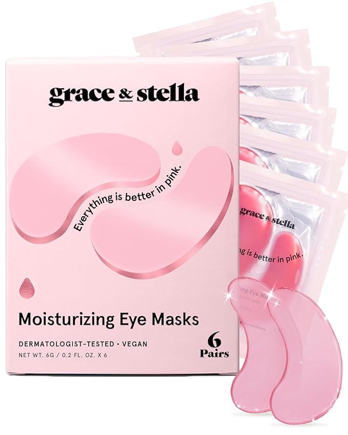 grace & stella Award Winning Under Eye Mask - Reduce Dark Circles, Puffy Eyes, Undereye Bags, Wrinkles - Gel Under Eye Patches - Gifts for Women Under 10 Dollars - Vegan Cruelty-Free (Pink, 6 Pairs)
