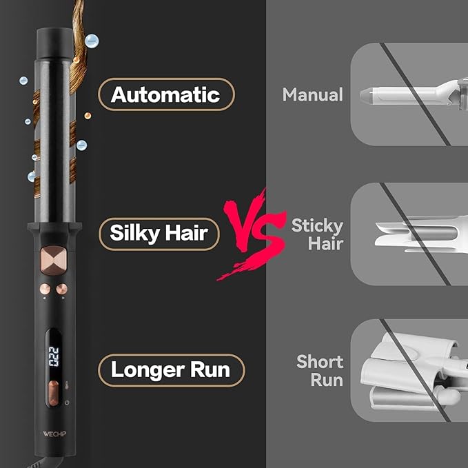 Automatic Rotating Curling Iron, 1 1/4 Inch Self Curling Wand with Extra Long 5.5” Tourmaline Ceramic Barrel, Fast Heating Ionic Hair Curler for Long Hair, Adjustable Hot Tools for Curls Waves 1.25"