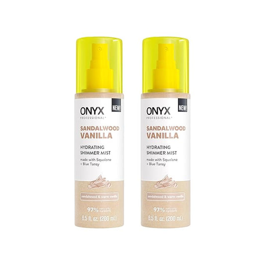 Onyx Professional Hydrating Shimmer Mist with Squalane & Blue Tansy, Sandalwood Vanilla, 6.5 fl oz, 2pk - Shimmer Hair and Body Mist Creates a Radiant Glow with Lightweight Moisture