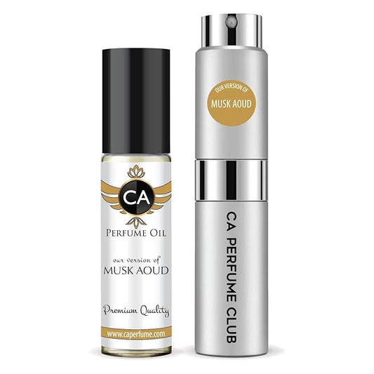 CA Perfume Duo Impression of Musk Aoud For Women And Men Perfume Layering Set Long Lasting Travel Size EDP + Body Oil Roll-On Bottle 0.27 Fl Oz+0.33 Fl Oz