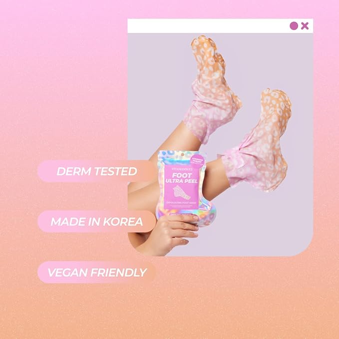 Vitamasques Foot Peeling Mask, 3 Pairs - Korean Exfoliating Foot Mask for Dry Cracked Feet & Callus Removal, Feet Peeling Masks that Remove Dead Skin for Soft Heels with Coconut & Pineapple Extract