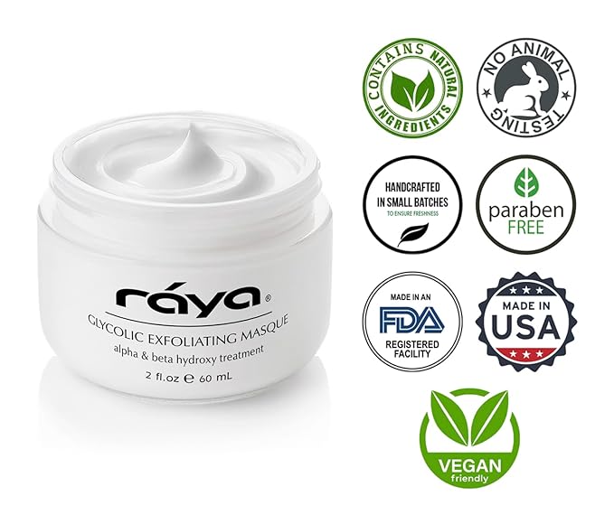 Raya Glycolic Exfoliating Masque with AHA and BHA (G-611) | Exfoliating Facial Treatment Mask for All Non-Sensitive Skin | Made with Alpha and Beta Hydroxy Acids
