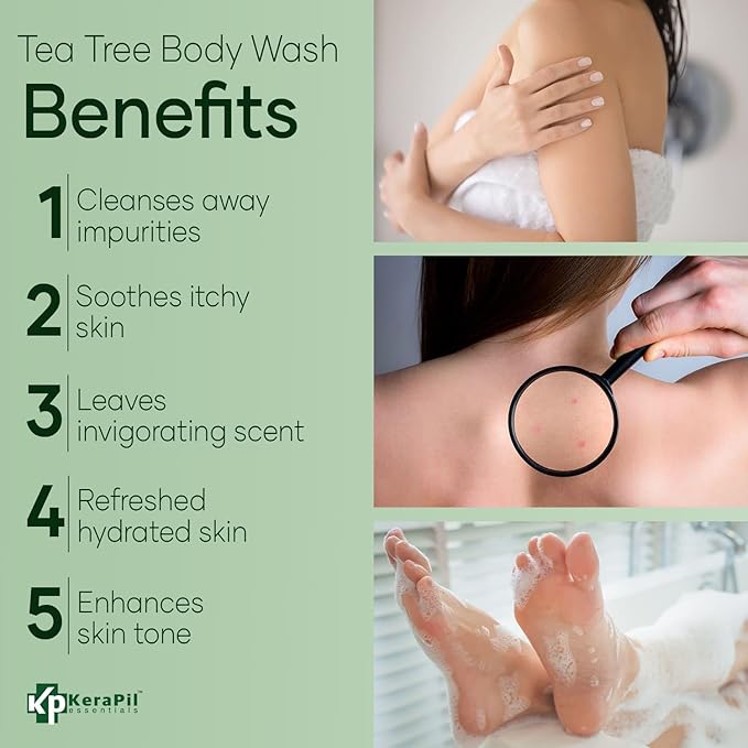 Bacterinyl Tea Tree Oil Body Wash - Antibacterial & Antifungal Support for Ringworm, Body Odors, Athlete’s Foot & Acne, Helps Soothe Itchy, Dry Skin - Made in USA (16 fl oz)