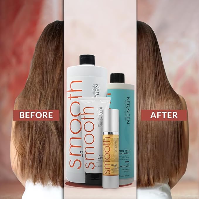 Keragen Brazilian Keratin Smoothing Treatment | Formaldehyde-Free Blowout Kit for Frizzy, Dry, or Damaged Hair | Organic Keratin and Collagen | Salon-Quality Results at Home | 16 Oz