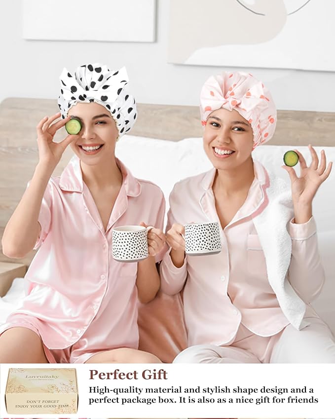 Shower Cap Luxury Shower Caps for Women Reusable Waterproof Large Hair Cap for Shower Non-slip with Adjustable Bowknot Quick-dry Hair Bath Cap for men