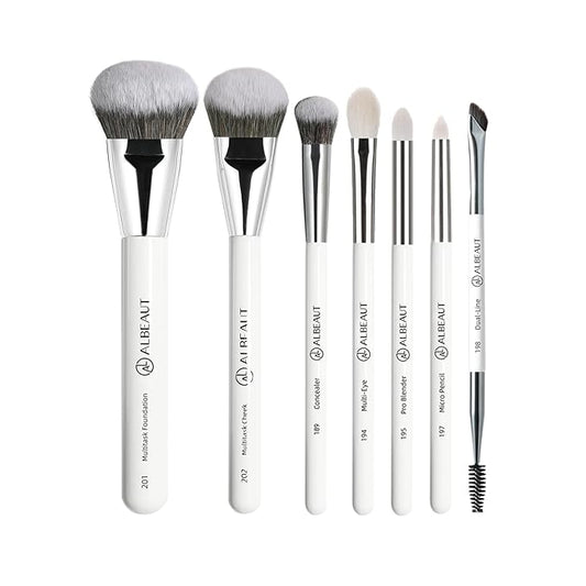Makeup Brushes Set, Albeaut 7Pcs Face Eyeshadow Brushes Kit with Preminum Bristles Liquid Foundation Concealer Blending Tools Professional & Travel Bag