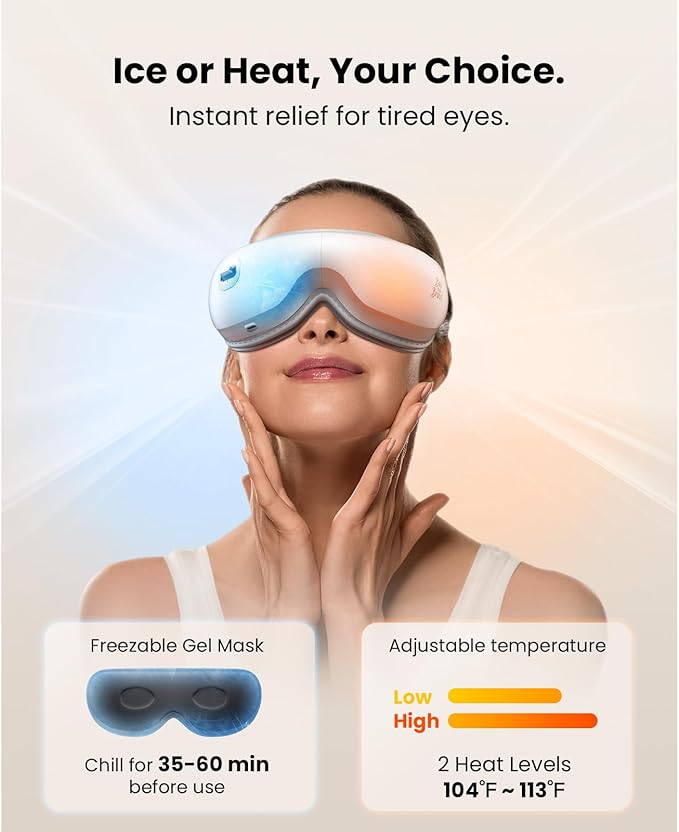 BOB AND BRAD Zero Pro Ultra-Quiet Eye Massager with Heat and Cooling, Lightweight Eye Massager with Scroll Button for Migraine Dry Eyes Relief, Relax, FSA Eligible HSA Christmas Gifts for Women Men