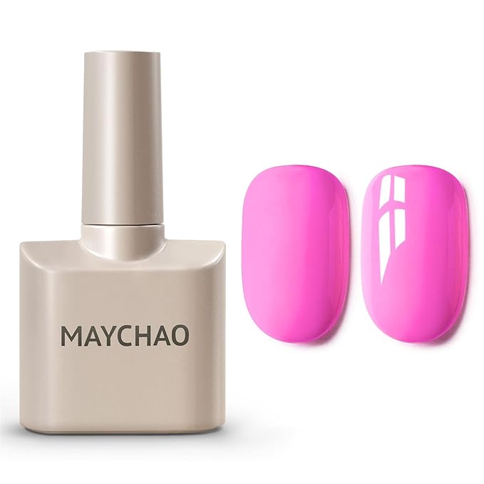 MAYCHAO 15ML Hot Pop Pink Gel Nail Polish 1Pc Pop Pink Gel Polish Soak Off UV LED Nail Polish Nail Art Starter Manicure Salon DIY at Home, 0.5 OZ