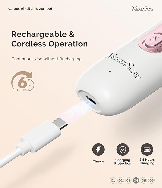 MelodySusie Cordless Pedicure & Manicure Nail Drill Kit, PC760G for Salon-Quality Foot Care for Home & Travel, Rechargeable with 5 Speeds, 8-in-1 Bits, 360° LED Light & Anti-Dust Shield