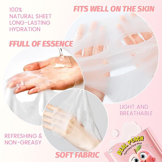 evpct 12 Pack Kids Face Masks for Kids Girls Spa, Girls Kids Facial Spa Day Slumber Sleepover Birthday Party Favors Supplies Kit for Girl, Kid Friendly Facial Face Masks Bulk Skincare for Kid, Peach