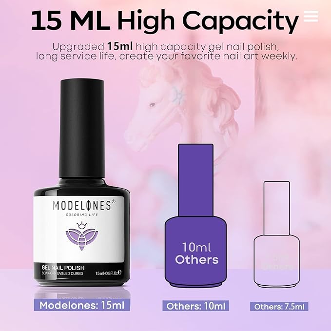 modelones Pastel Gel Nail Polish, 15 ML Purple Gel Polish Lavender Periwinkle Nail Polish Soak Off U v LED Pale Macaron Colors Summer Nail Art DIY Manicure at Home Gift for Women